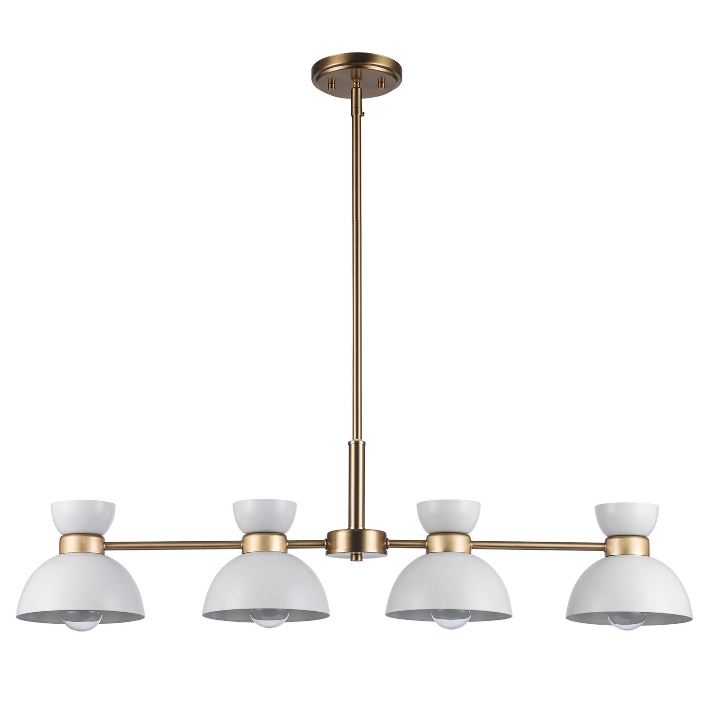 Azaria Retro 4-Light Linear Chandelier - Matte Black, Matte White and Burnished Brass