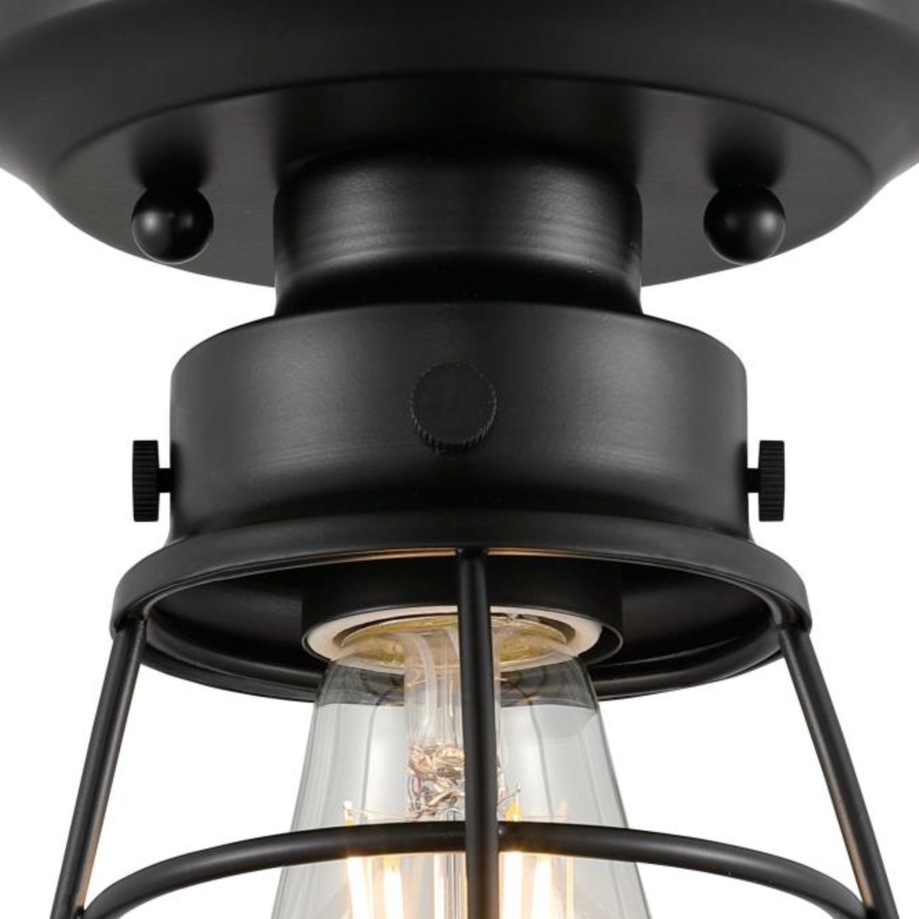 Vintage Industrial Steampunk Black Metal Cage Light - Exterior Wall Sconce or Flush Mount
