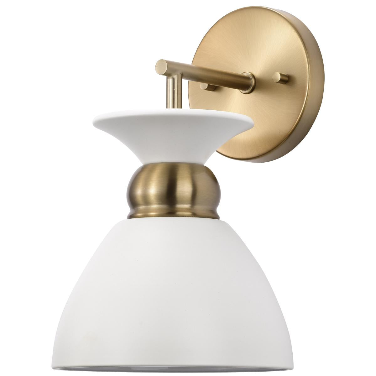 Perkins Dome Shade Retro Wall Sconce - Matte White and Burnished Brass -