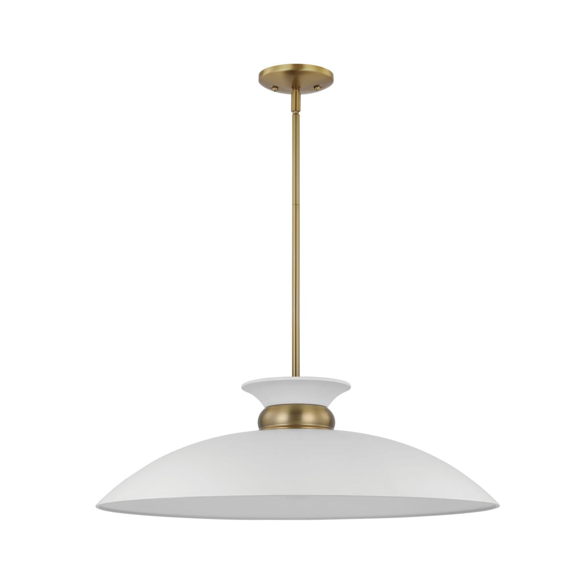 Perkins Large Retro Saucer Dome Pendant - Matte White and Burnished Brass