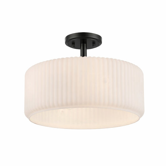 Quartz Quarters Ribbed Glass Oval Flush-mount in Brass or Black