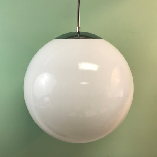 20" White Acrylic Globe Pendant Light by Practical PropsCustom 20" White Acrylic MCM Globe Pendant Light by Practical Props