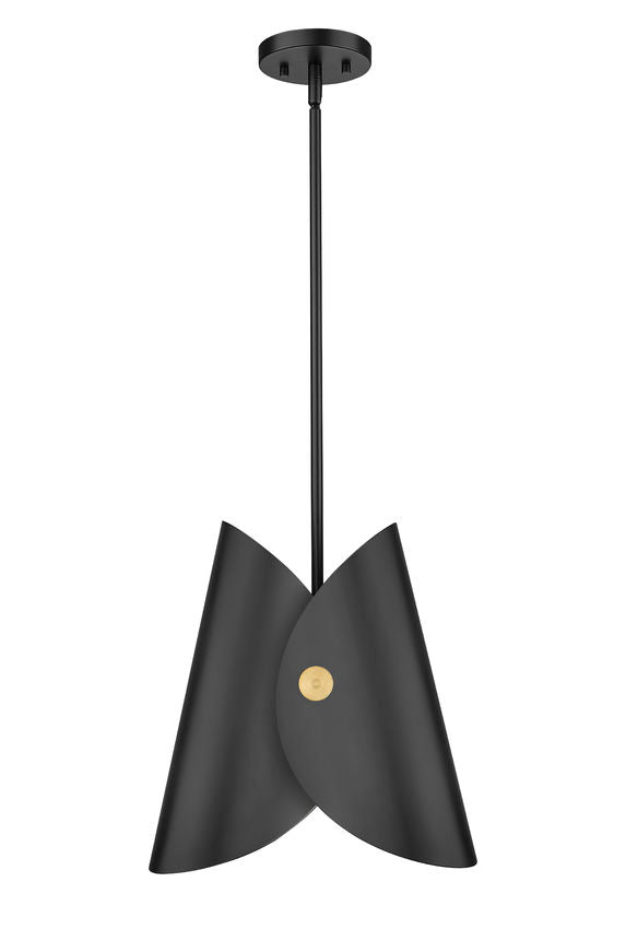 Salone Modern Curved Cone Pendant Light in Matte Black or White + Gold