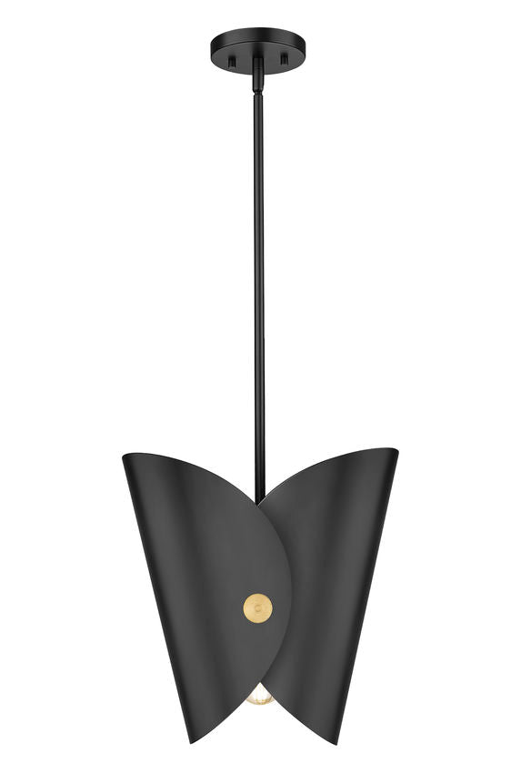Salone Modern Curved Cone Pendant Light in Matte Black or White + Gold