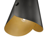 Salone Modern Curved Cone Pendant Light in Matte Black or White + Gold