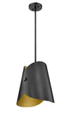 Salone Modern Curved Cone Pendant Light in Matte Black or White + Gold