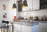 Salone Modern Curved Cone Pendant Light in Matte Black or White + Gold