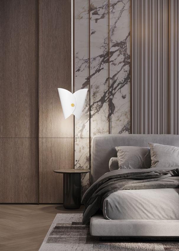 Salone Modern Curved Cone Pendant Light in Matte Black or White + Gold