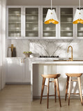 Salone Modern Curved Cone Pendant Light in Matte Black or White + Gold