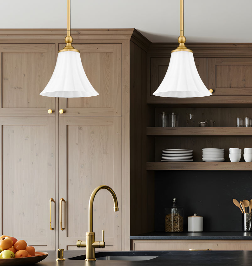 Fluer 8" Vintage-Style Fluted Glass Mini Pendant in Matte Black, Brushed Nickel, and Modern Gold - Midcentury Lighting by Practical Props