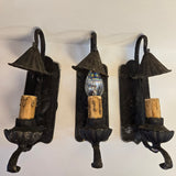 Set of 3 Vintage Iron 1920's Spanish Deco Wall Sconces