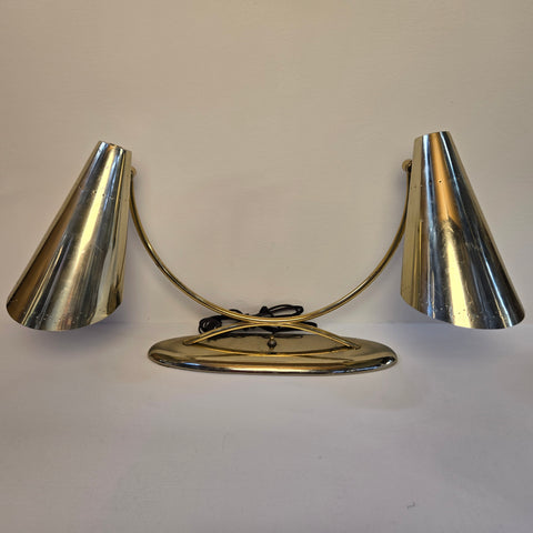 Vintage Laurel Mid Century Desk Lamp in Polished Brass with Pinhole Cone Shades