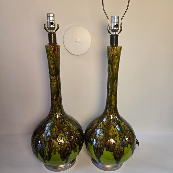 Pair of Green Ceramic Table Lamps