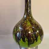 Pair of Large Green & Brown Vintage Glazed Ceramic Table Lamps