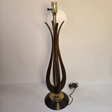 1960's Vintage Curved Wood & Polished Brass Mid Century Table Lamp