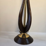 1960's Vintage Curved Wood & Polished Brass Mid Century Table Lamp