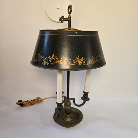 Vintage Black & Gold 3-Light Metal Hand-Painted Toile Table Lamp