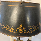 Vintage Black & Gold 3-Light Metal Hand-Painted Toile Table Lamp