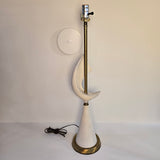 Pair of Vintage Geometric White Ceramic & Brass Mid Century Modern Table Lamps