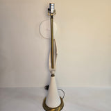 Pair of Vintage Geometric White Ceramic & Brass Mid Century Modern Table Lamps
