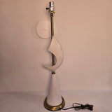 Pair of Vintage Geometric White Ceramic & Brass Mid Century Modern Table Lamps