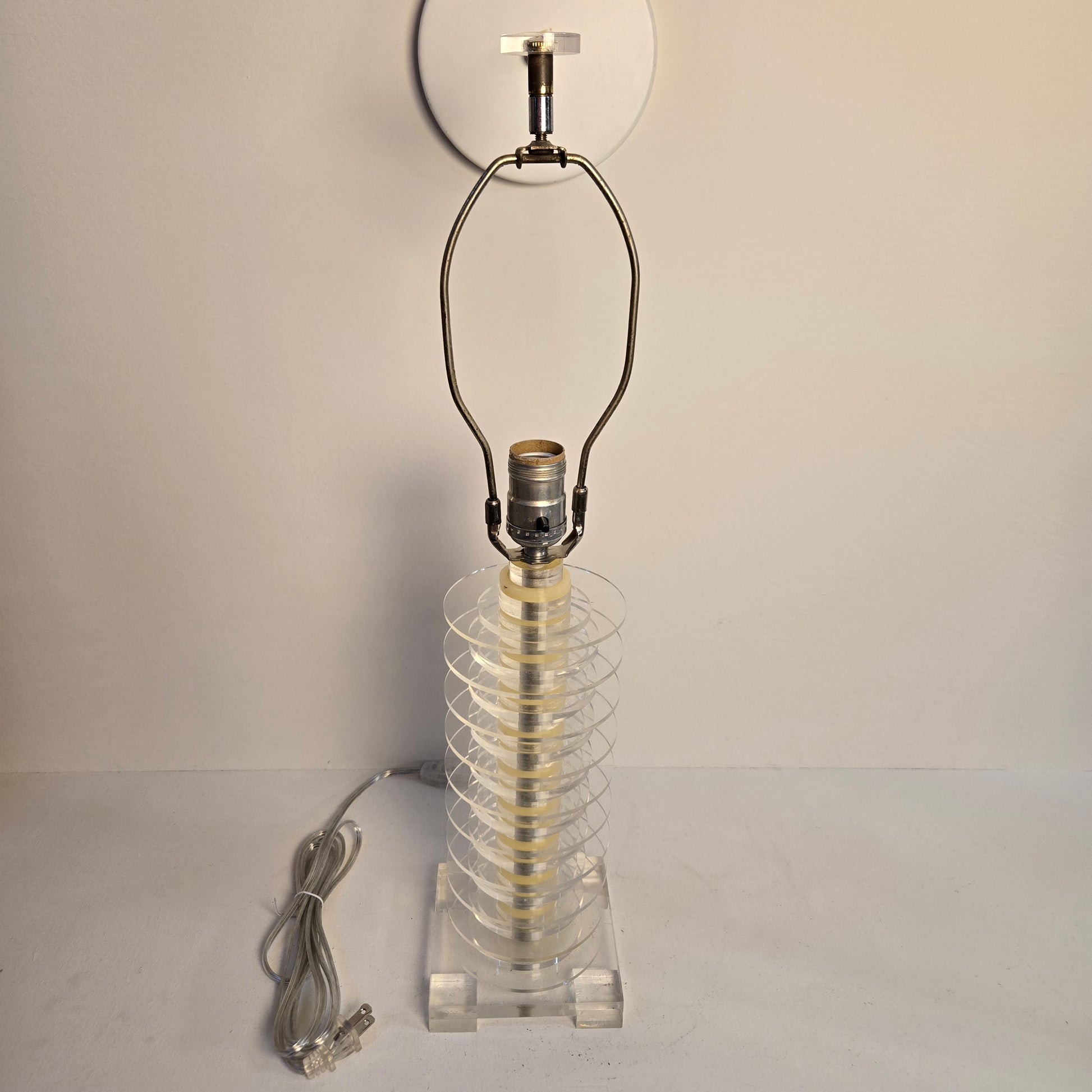 Paid of Vintage Stacked Clear Lucite Acrylic Modern Table Lamps