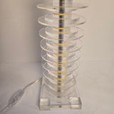 Paid of Vintage Stacked Clear Lucite Acrylic Modern Table Lamps