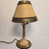 Antique Ivory Hand-Painted Victorian Mini Table Lamp with Parchment & Gold-Leaf Shade