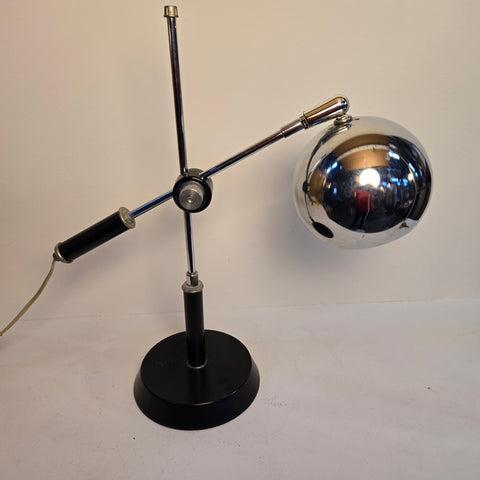 Vintage 1970s Adjustable Polished Chrome & Black Metal Desk or Task Lamp