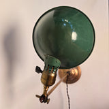 Vintage Antique Brass Adjustable Desk Lamp with Green Painted Metal Parabolic Shade