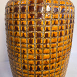 Pair of Vintage 1970s Large Glazed Textured Orange & Brown Ceramic Table Lamps