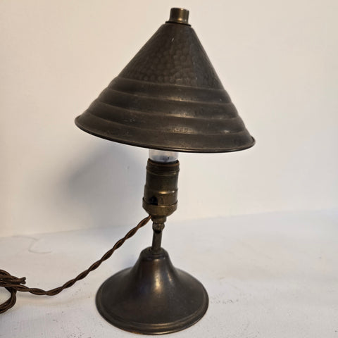 Antique Silver Patina Mini Clip-On Desk Lamp with Metal Pyramid Cone Shade