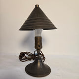 Antique Silver Patina Mini Clip-On Desk Lamp with Metal Pyramid Cone Shade