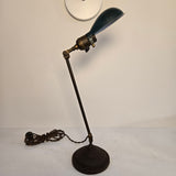 Vintage Antique Brass Adjustable Bronze Desk Lamp with Dark Forest Green Parabolic Shade