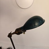 Vintage Antique Brass Adjustable Bronze Desk Lamp with Dark Forest Green Parabolic Shade