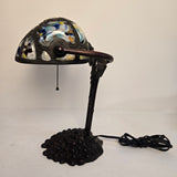 Vintage Tiffany-Style Glass & Aged Bronze Grape Design Banker's Desk Lamps