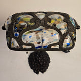 Vintage Tiffany-Style Glass & Aged Bronze Grape Design Banker's Desk Lamps