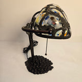 Vintage Tiffany-Style Glass & Aged Bronze Grape Design Banker's Desk Lamps