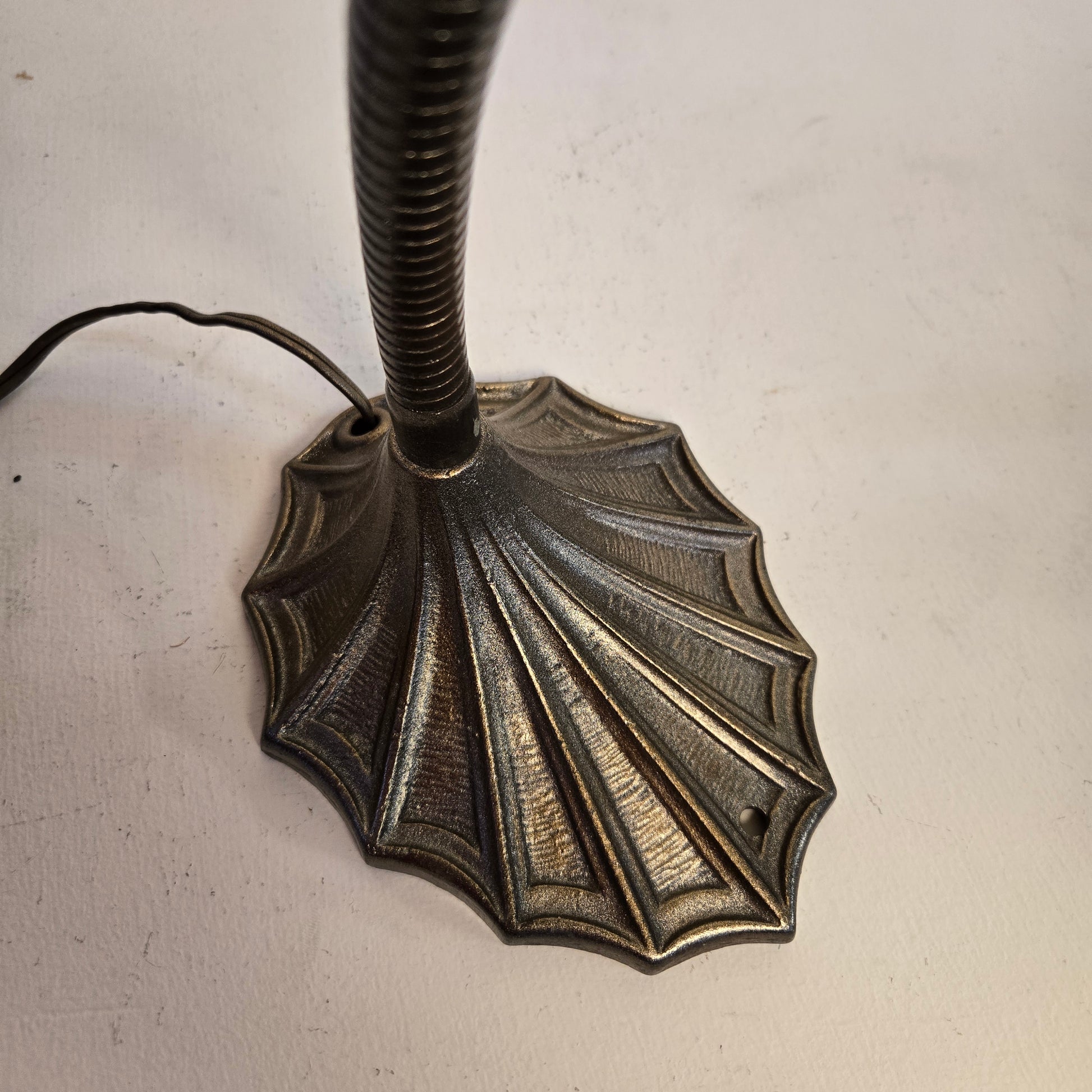 Vintage 1920s Art Deco Antique Brass Adjustable Bronze Desk Lamp with Black Parabolic Shade
