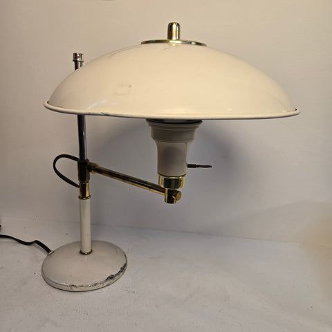 Vintage 1960s Mid Century Modern Ivory Metal & Polished Brass Swing-Arm Adjustable Desk Lamp