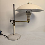 Vintage 1960s Mid Century Modern Ivory Metal & Polished Brass Swing-Arm Adjustable Desk Lamp