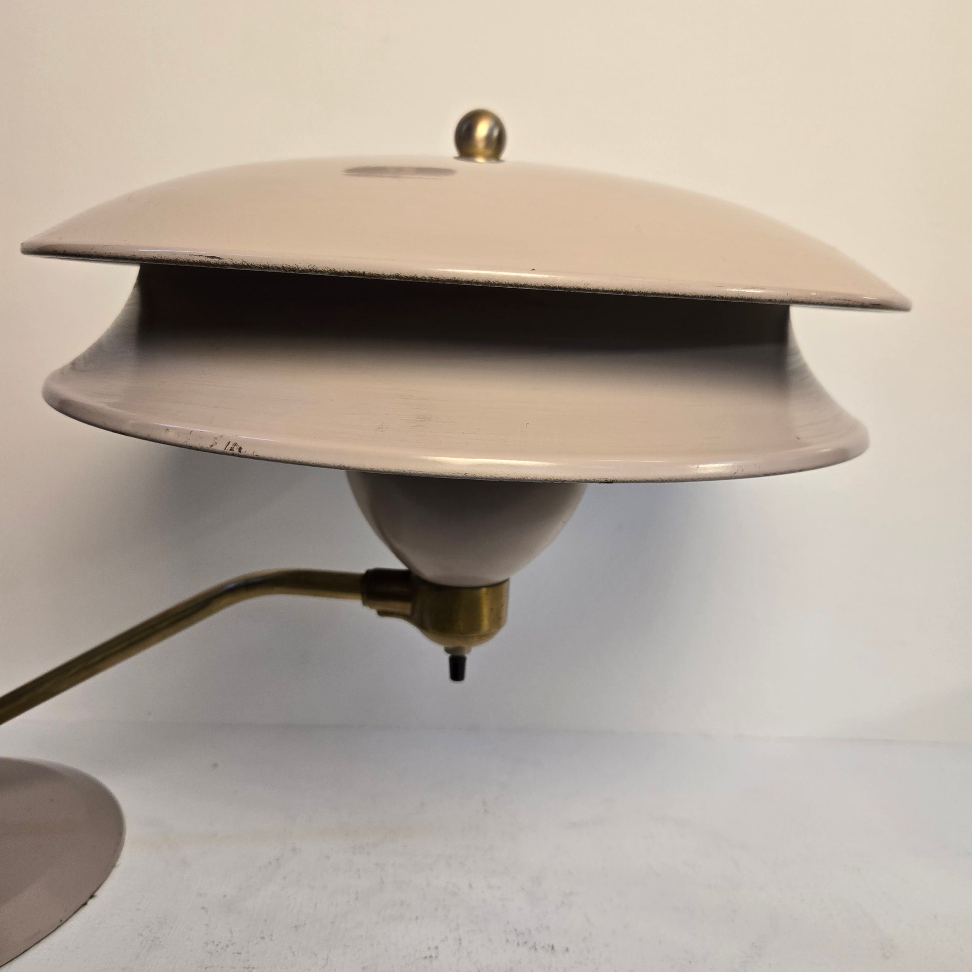 Vintage 1960s Mid Century Modern Metal & Aged Brass Swing-Arm Adjustable Space-Age Desk Lamp