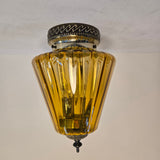 1960s Vintage Fluted Amber Glass & Antique Brass Flush-Mounts or Wall Sconces