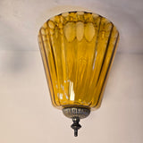 1960s Vintage Fluted Amber Glass & Antique Brass Flush-Mounts or Wall Sconces