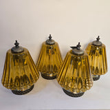 1960s Vintage Fluted Amber Glass & Antique Brass Flush-Mounts or Wall Sconces