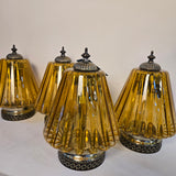 1960s Vintage Fluted Amber Glass & Antique Brass Flush-Mounts or Wall Sconces