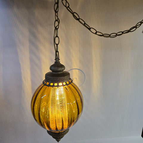 Vintage Amber Glass Swag Pendant