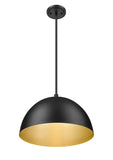 Vega 16" Modern Dome Pendant Light in Matte Black or White with Gold Lining - Midcentury Lighting by Practical Props