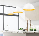 Vega 16" Modern Dome Pendant Light in Matte Black or White with Gold Lining - Midcentury Lighting by Practical Props