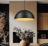 Vega 24" Modern Dome Pendant Light in Matte Black or White with Gold Lining - Midcentury Lighting by Practical Props